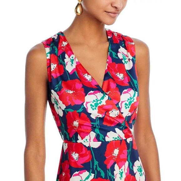 Sam Edelman Women's Sleeveless V Neck Midi Dress Floral Colorful Red Pink 14 - Picture 6 of 14